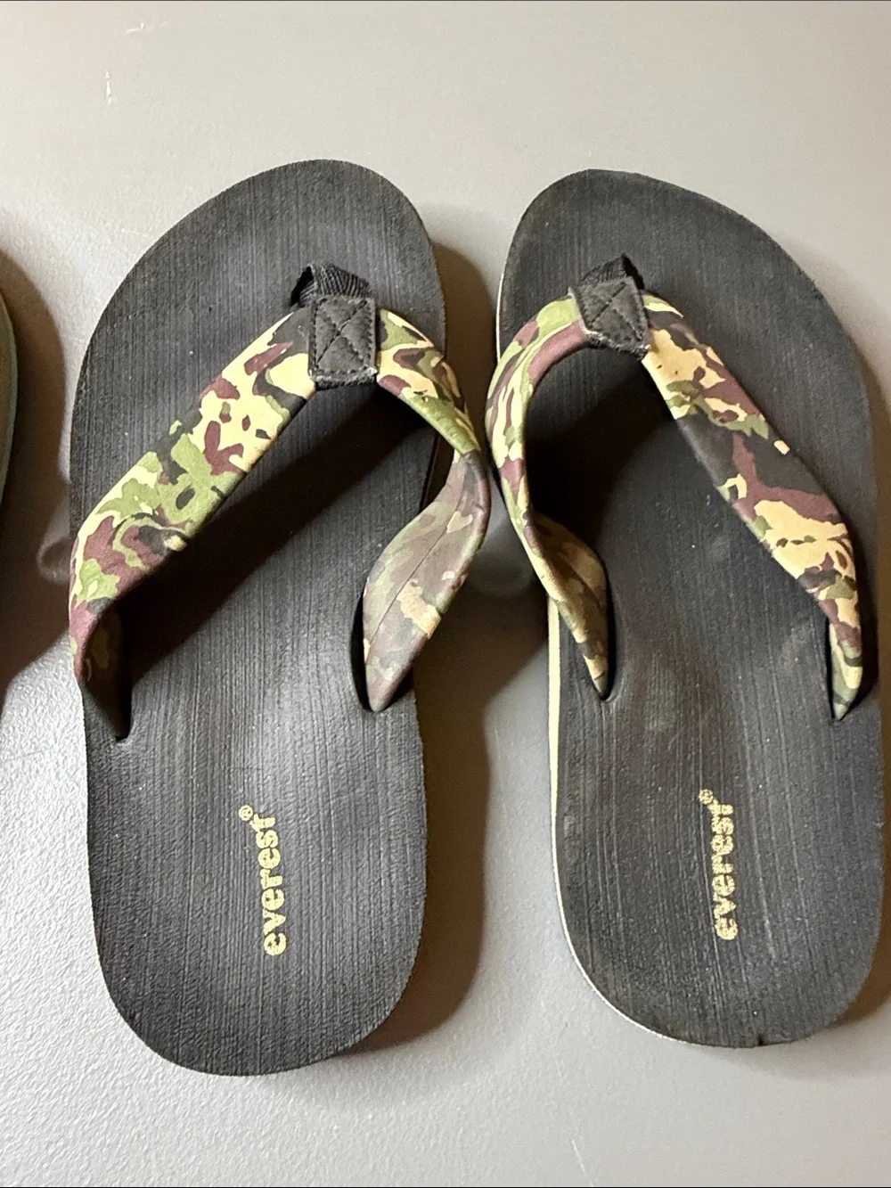 Casual Flip Flop Bundle - Black, shark Camouflage, and Teal Pattern. Kid’s 2-3
